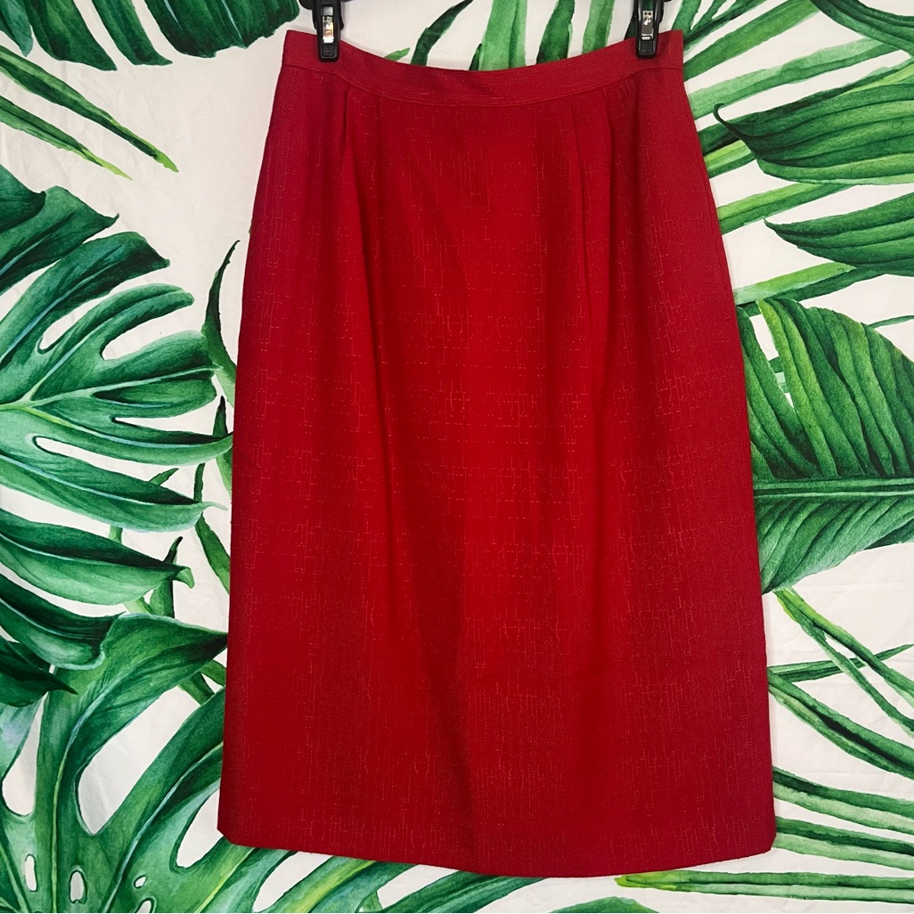 Vtg Xs Red Textured High Waist Red Office Formal Event Party Valentines Skirt